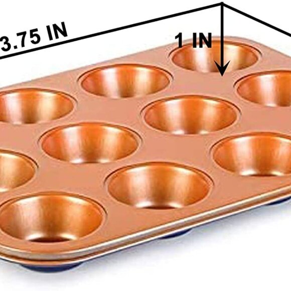 Copper Professional Healthy 12 Cup Cake and Muffins Baking Pan Sheet - Picture 3 of 3